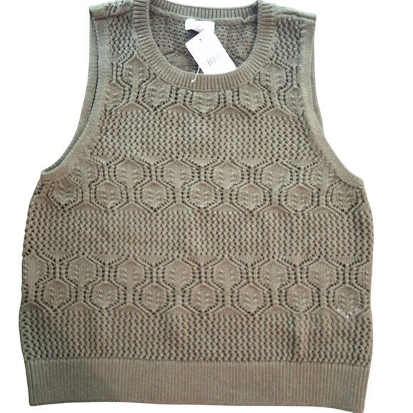 Splendid Open-Knit Crocheted Sleeveless Top Womens M Olive Green Preppy Boho - Picture 3 of 7